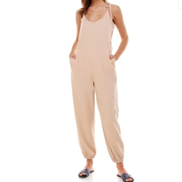 WAYF Spector Tie Strap‎ Crinkle Jumpsuit Size M - Picture 2 of 11